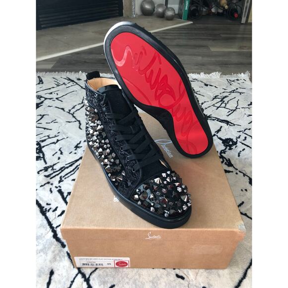 Christian Louboutin Red Bottom Orlato Black Spike Sneakers Size 45 New In Box - Picture 1 of 12